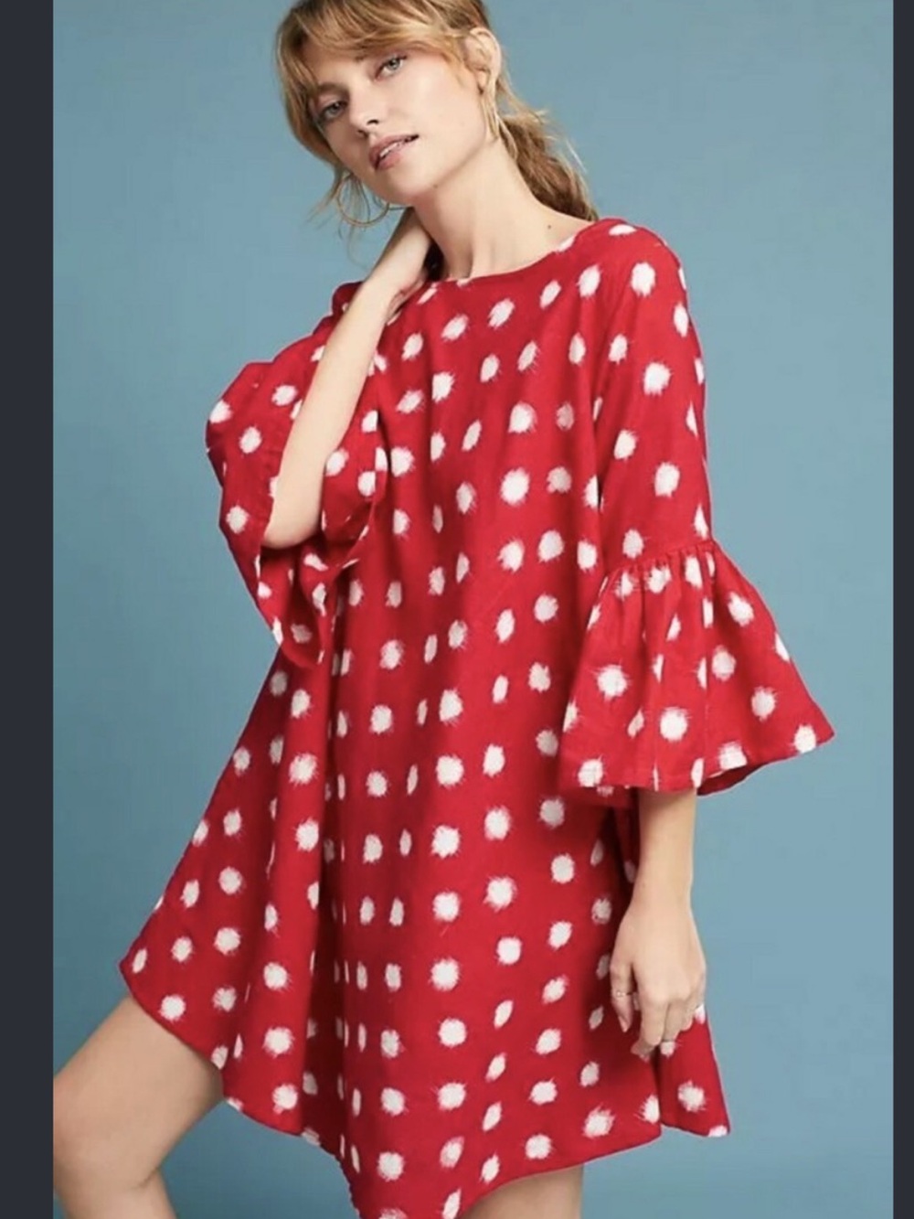 Norblack Norwhite Red Abstract Polka Dot Babydoll fit dress M/L